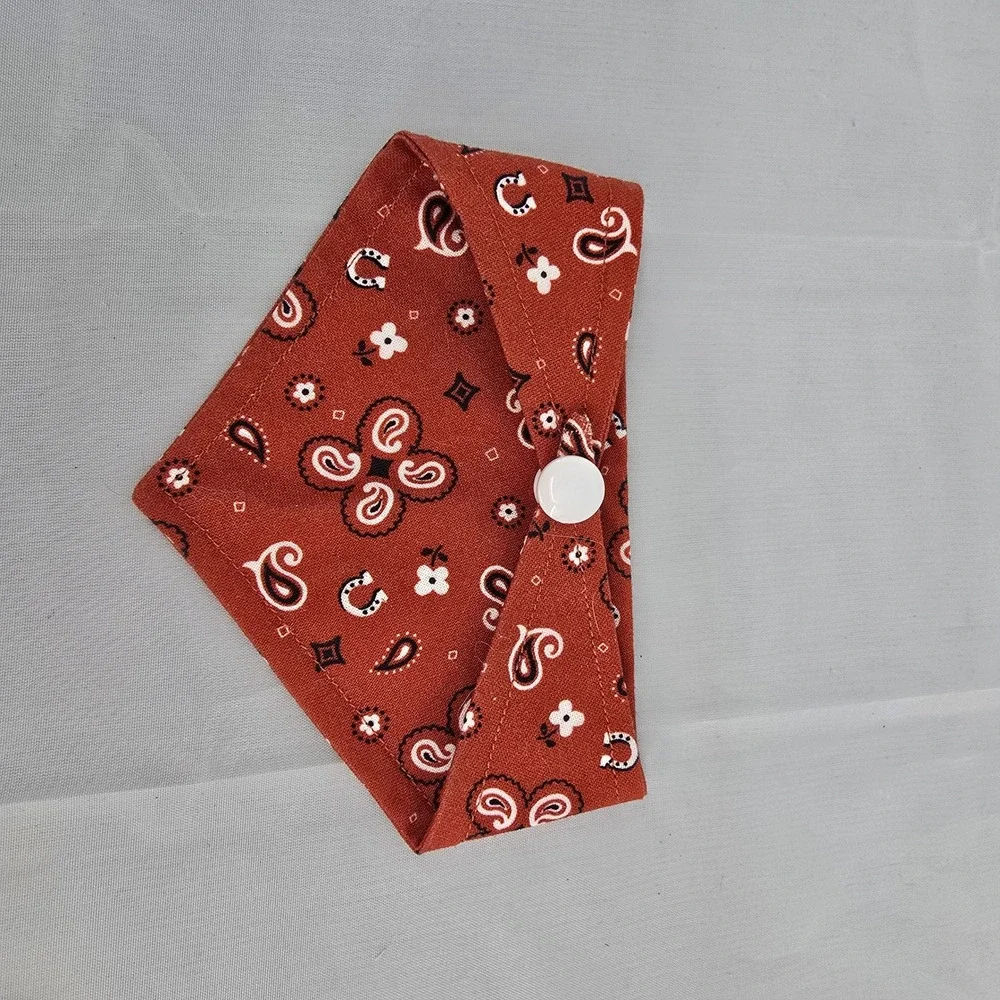 Nashville Dog Bandana Rust Paisley Western Horseshoe Snap Closure Pet Accessory